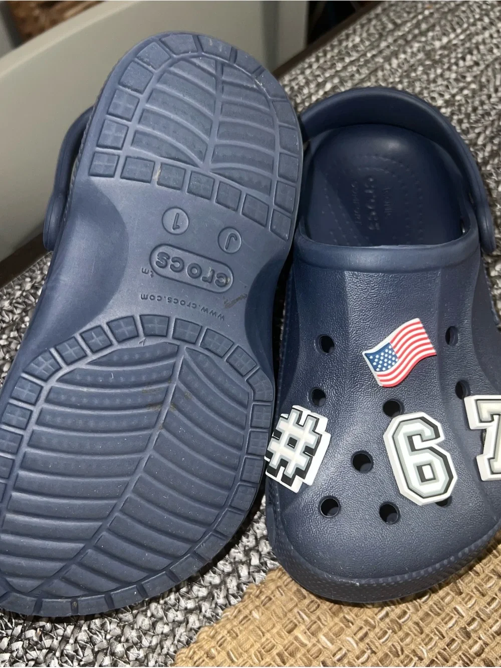 CROCS Kids Navy Blue Clog Sandals with Sports and Number Charms